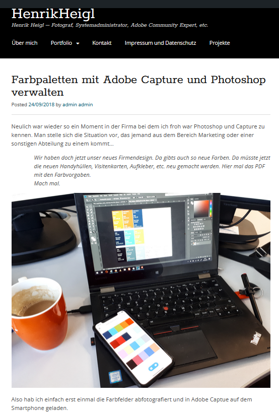 Screenshot eines alten Artikels zu Adobe Color